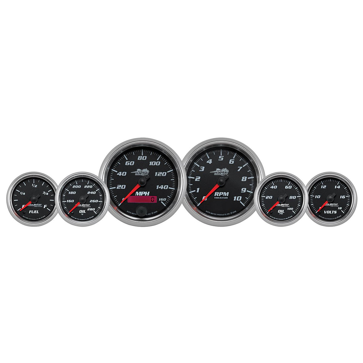 Auto Meter 6 PIECE BAGGER KIT, 160 MPH/0-10,000 RPM/100 PSI/140-280 °F/8-18V/280ΩE-0ΩF, BLACK, PRO-CYCLE - 19601