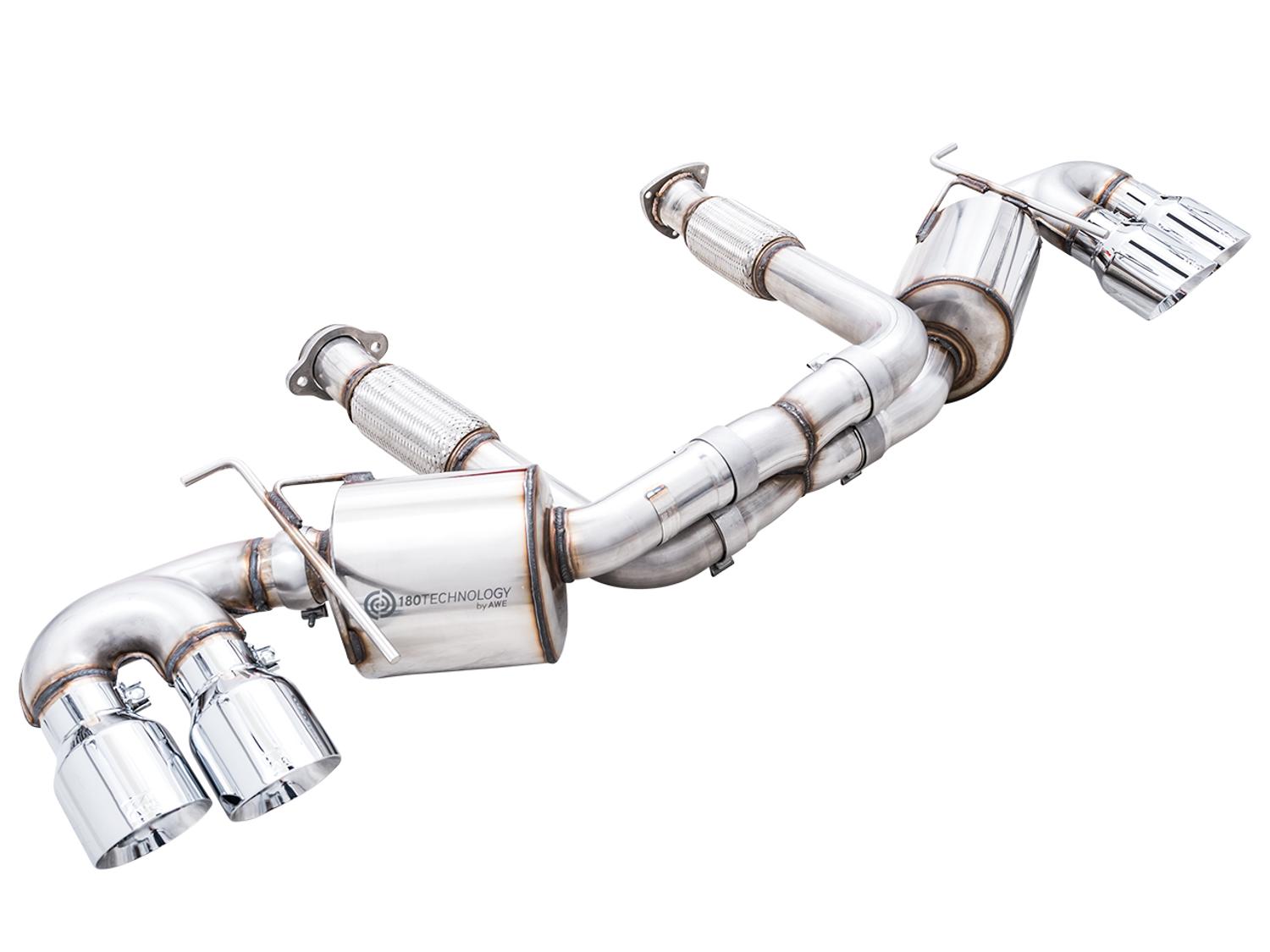 AWE Touring Edition Exhaust - Quad Chrome Silver Tips (2020-2024 Corvette C8) - 3015-42151