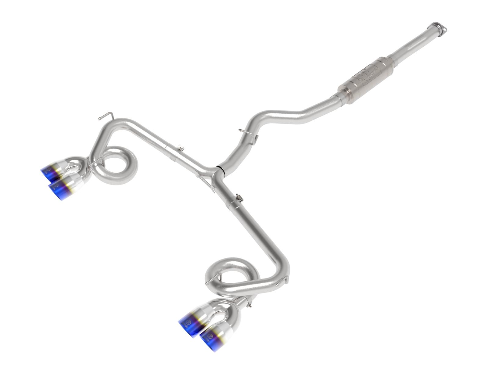 AFE Takeda 3 IN to 2-1/4 IN 304 Stainless Steel Cat-Back Exhaust w/ Blue Flame Tip (2015-2021 WRX , WRX STI) - 49-36810-L