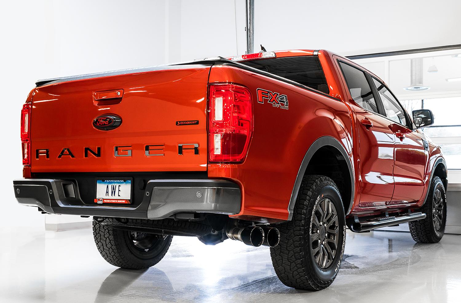 AWE 0FG Exhaust with BashGuard DUAL BLACK TIPS (2019-2021 Ranger) - 3015-23064