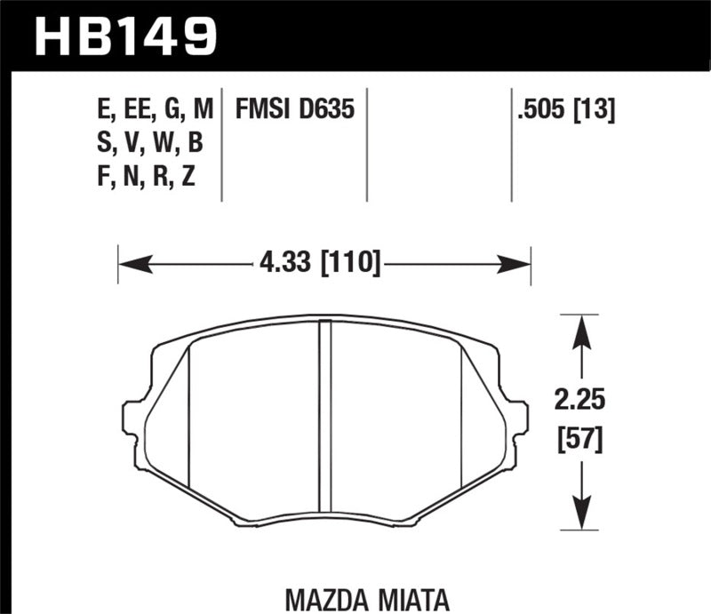 Hawk Motorsports Brake Pads (1994-2005 Miata) - HB149M.505