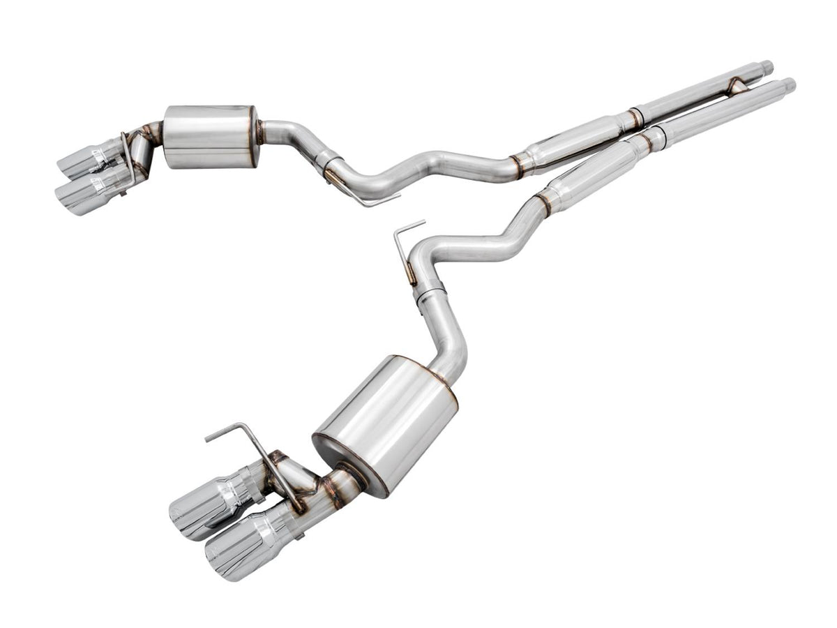 AWE Touring Edition Cat-back Exhaust Quad Chrome Tips (2018-2023 Mustang GT) - 3015-42102