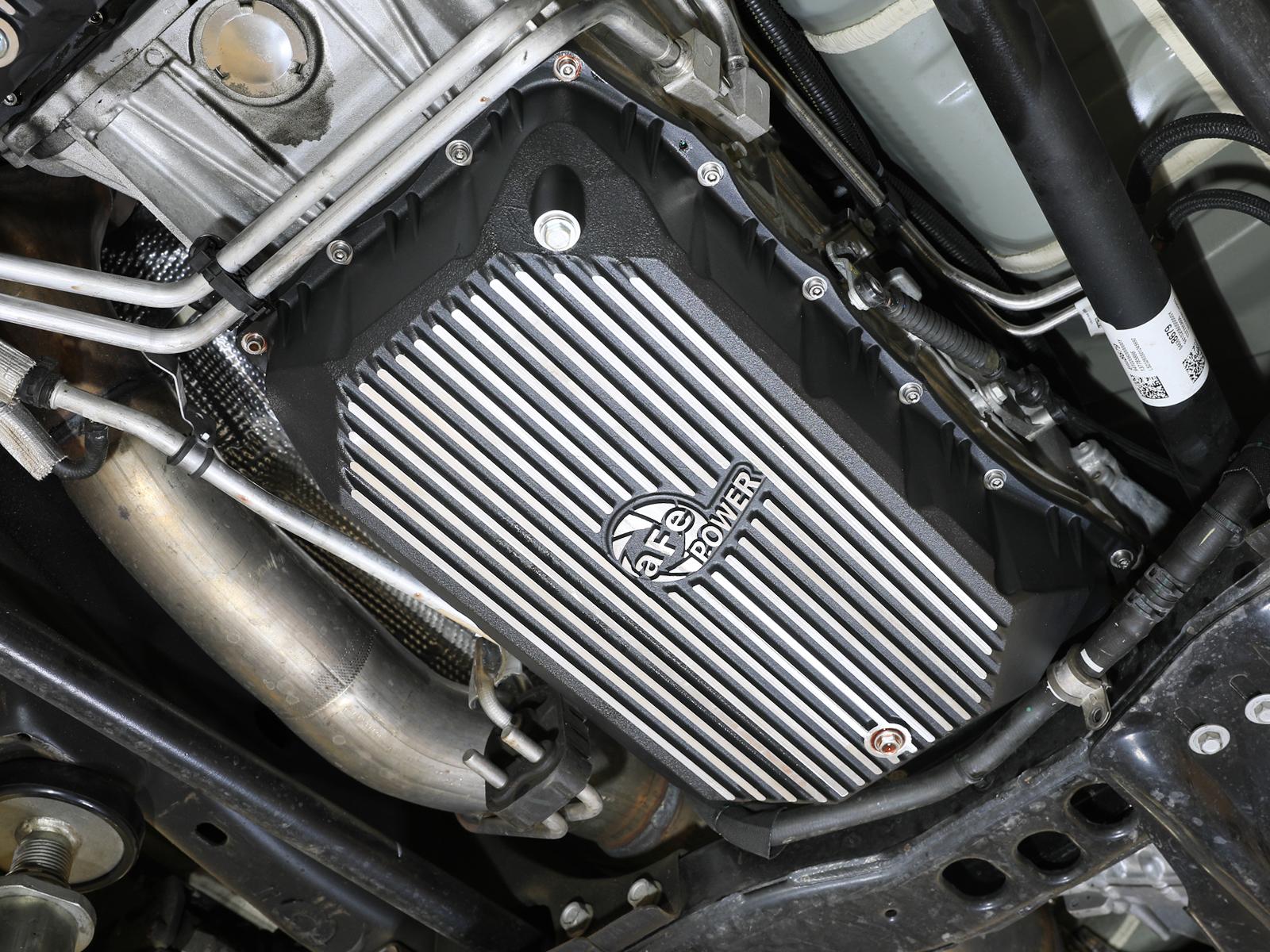 AFE Pro Series Transmission Pan Black w/ Machined Fins (2020-2025 Chevrolet, GMC Fitments) - 46-71380B