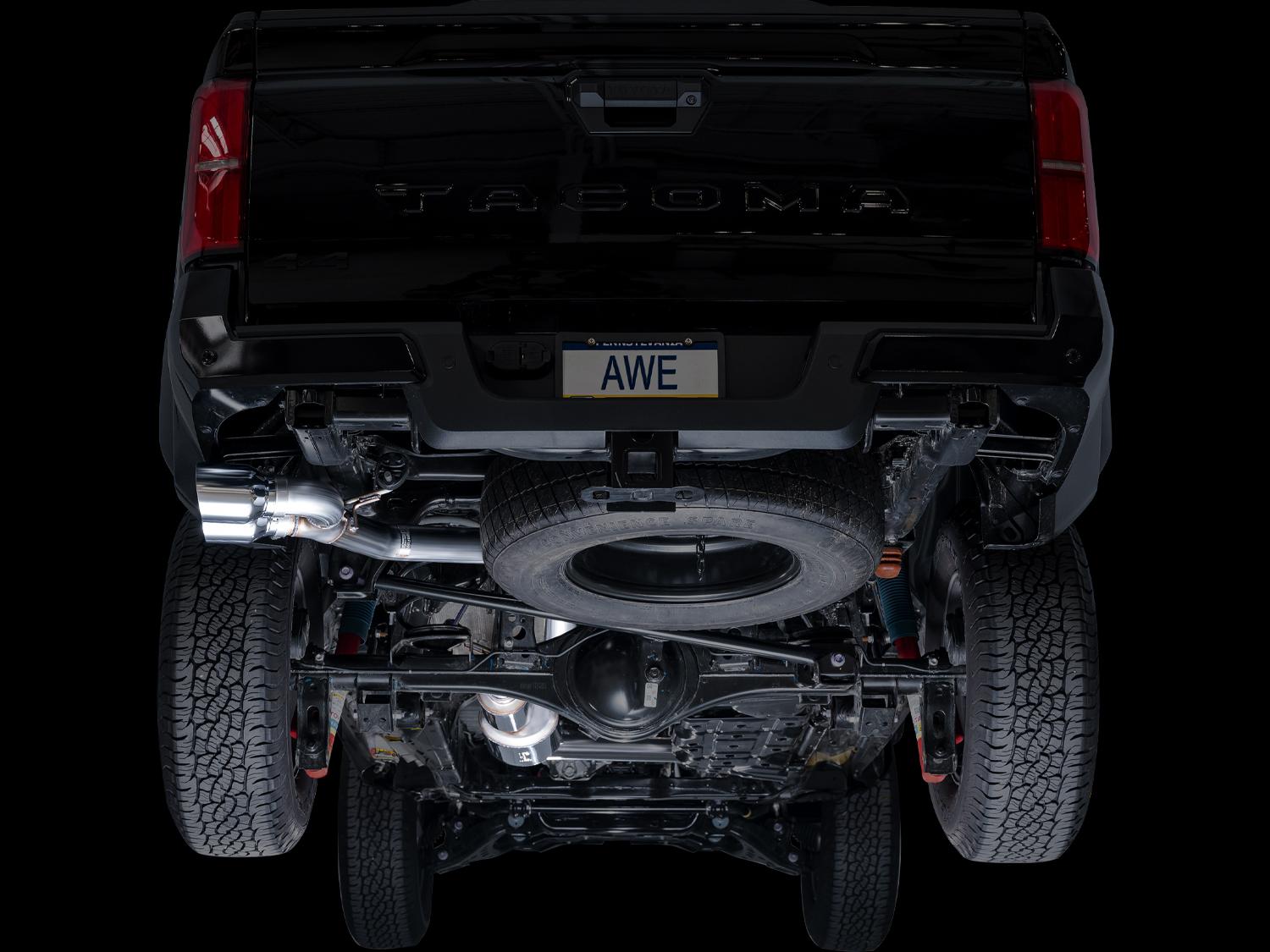 AWE 0FG Exhaust - Dual Chrome Silver Tips (2024+ Toyota Tacoma 2.4T) - 3015-32254