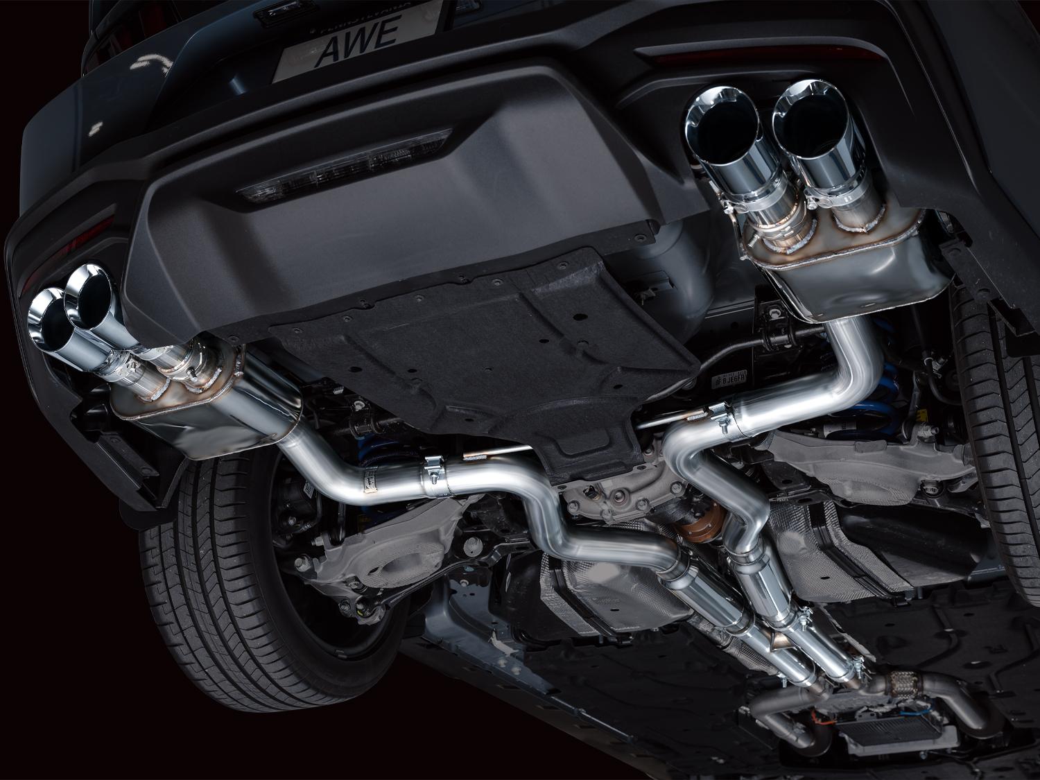 AWE SwitchPath Catback Exhaust - Quad Chrome Silver Tips (2024-2026 Mustang GT) - 3025-42650