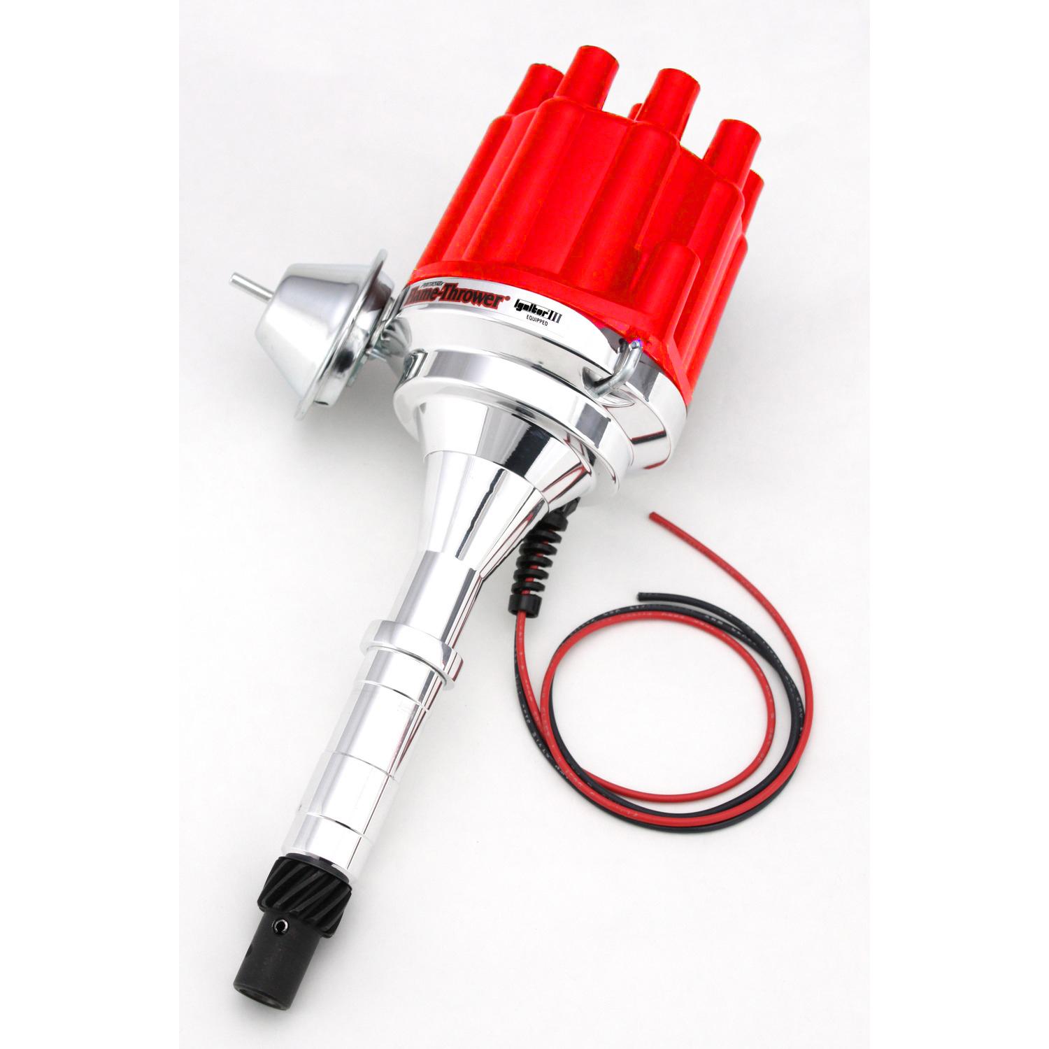 Pertronix Flame-Thrower Billet Distributor With Ignitor Iii Electronics For Amc 290-401 Engines. Vacuum Advance With Red Female Style Cap. - D7160701