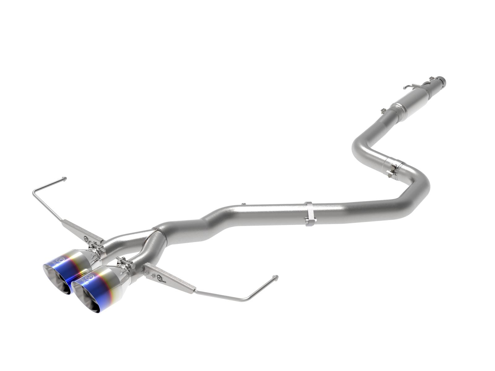 AFE Takeda 3 IN to 2-1/2 IN 304 Stainless Steel Cat-Back Exhaust w/ Blue Flame Tip (Hyundai Veloster 19-20 L4-1.6L (t)) - 49-37011-L