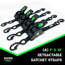 Rhino USA Rhino Usa Retractable Ratchet Straps (4Pk 1Inx10Ft) (Gray) - TD-RSRE1X10-GRY