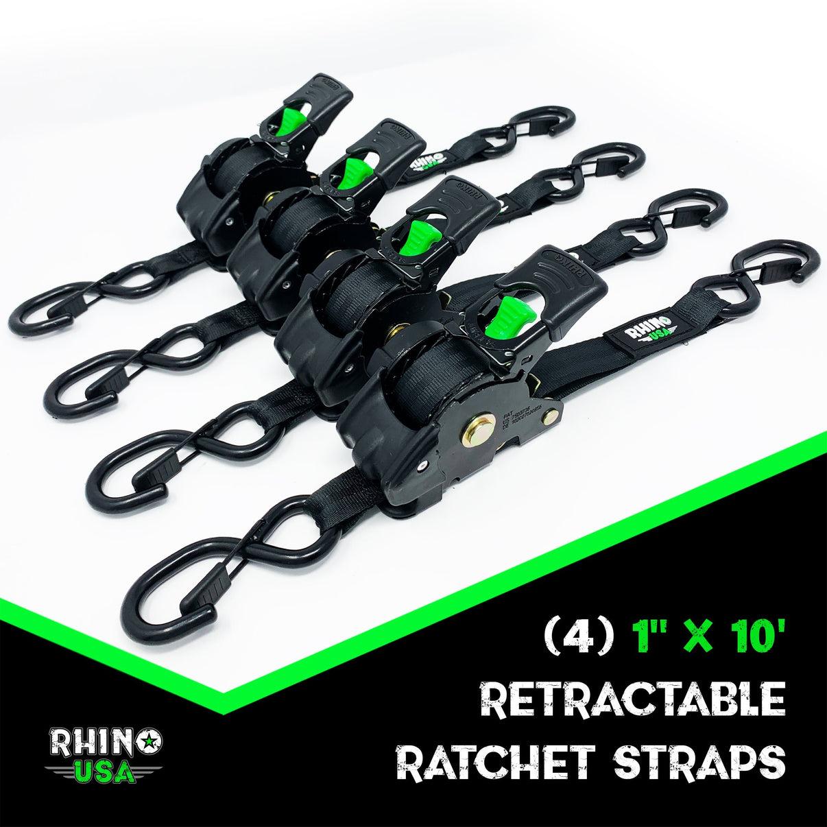 Rhino USA Rhino Usa Retractable Ratchet Straps (4Pk 1Inx10Ft) (Gray) - TD-RSRE1X10-GRY