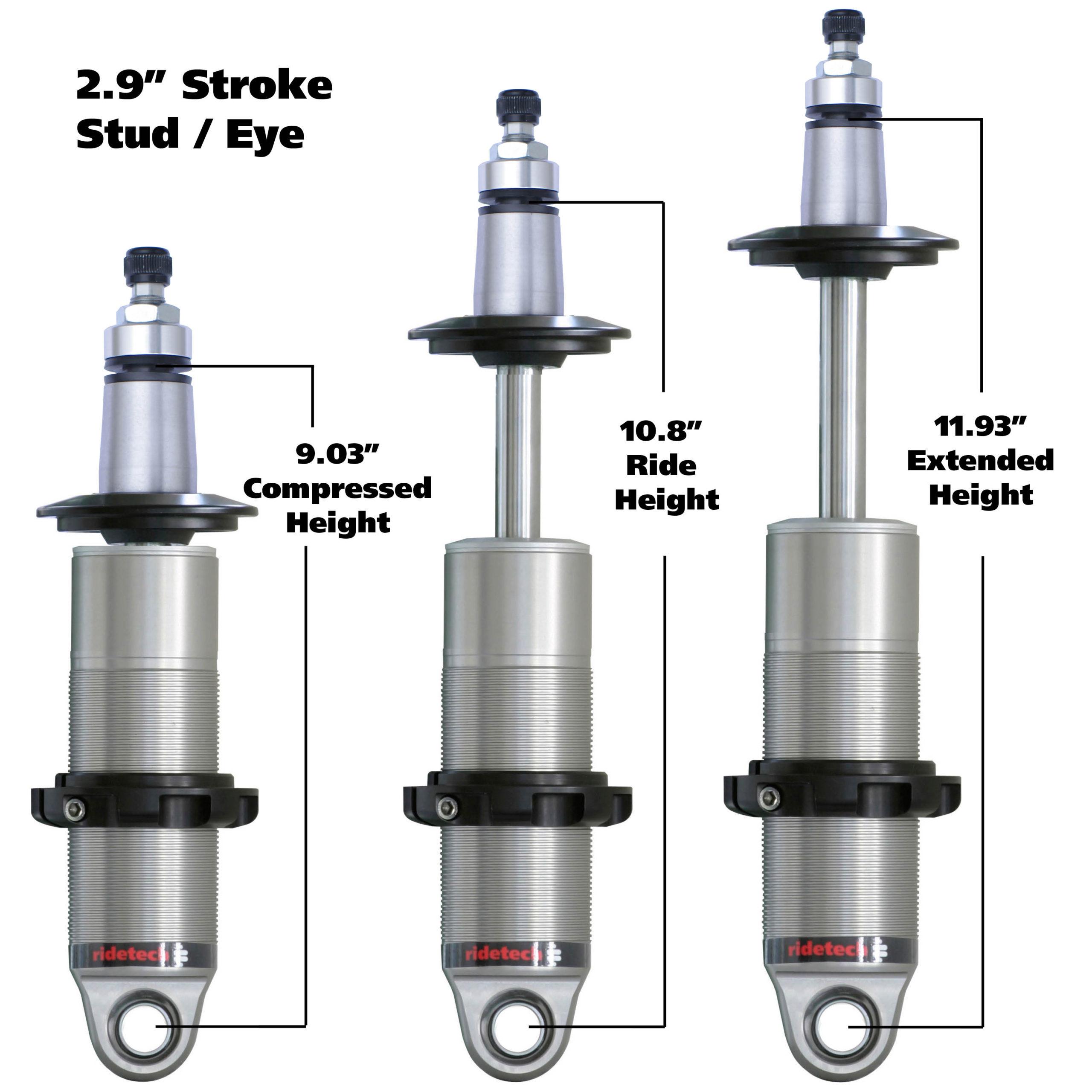 Ridetech HQ Coil-Over Shock With 2.9" Stroke And 2" Stud Mount, Universal. - 24129905