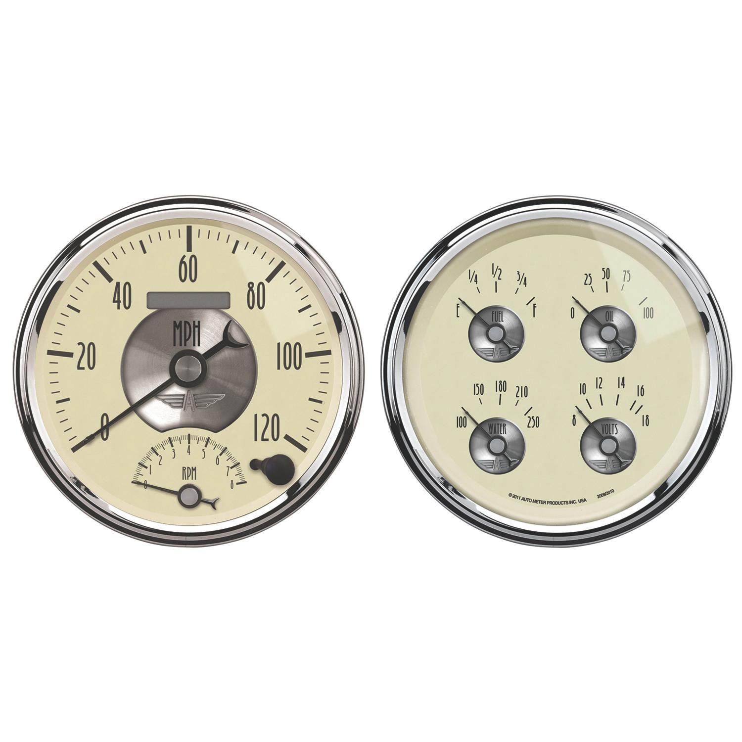 Auto Meter 2 PC. GAUGE KIT, 5" QUAD & TACH/SPEEDO, 240-33 Ω, PRESTIGE ANTQ. IVORY - 2004
