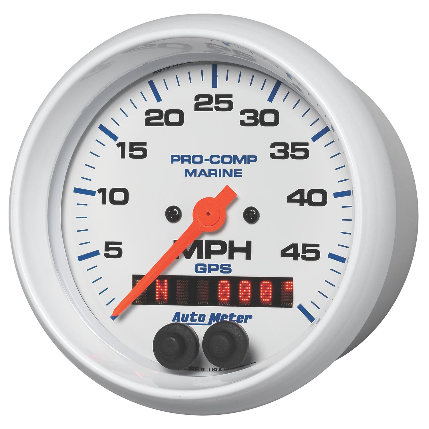 Auto Meter 3-3/8" GPS SPEEDOMETER, 0-50 MPH, MARINE WHITE - 200635