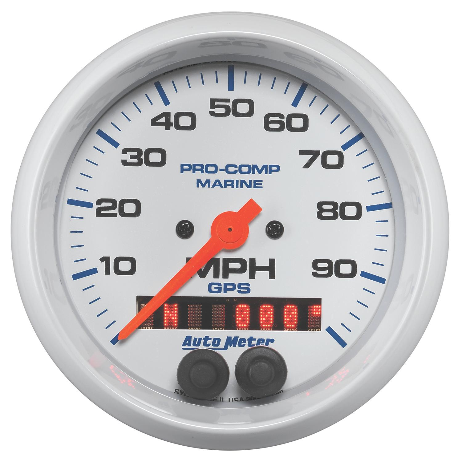 Auto Meter 3-3/8" GPS SPEEDOMETER, 0-100 MPH, MARINE WHITE - 200636