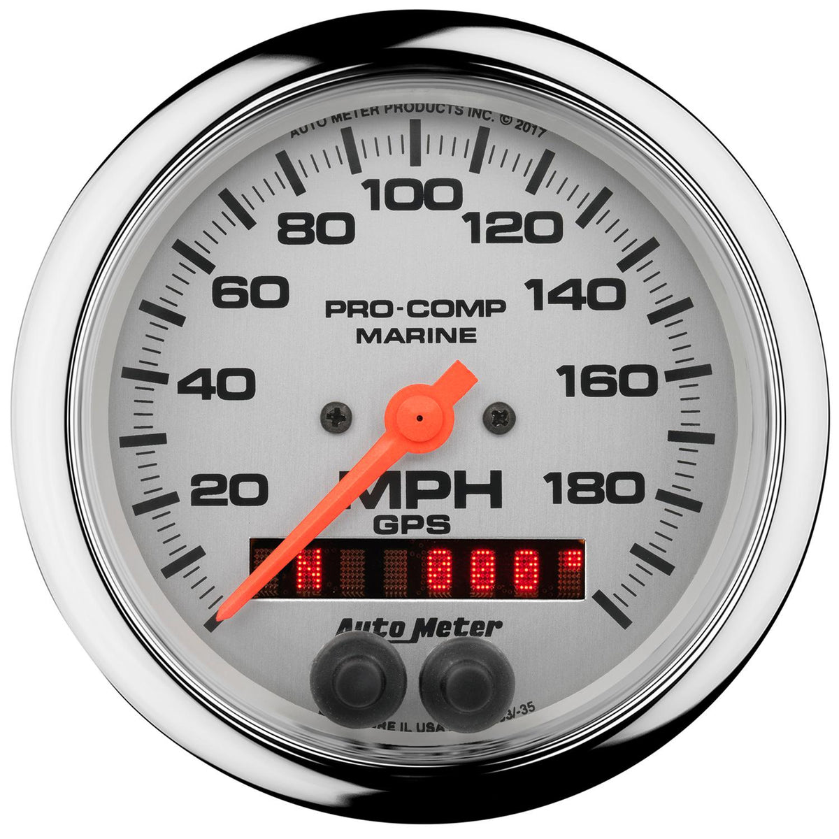 Auto Meter 3-3/8" GPS SPEEDOMETER, 0-200 MPH, MARINE CHROME ULTRA-LITE - 200639-35