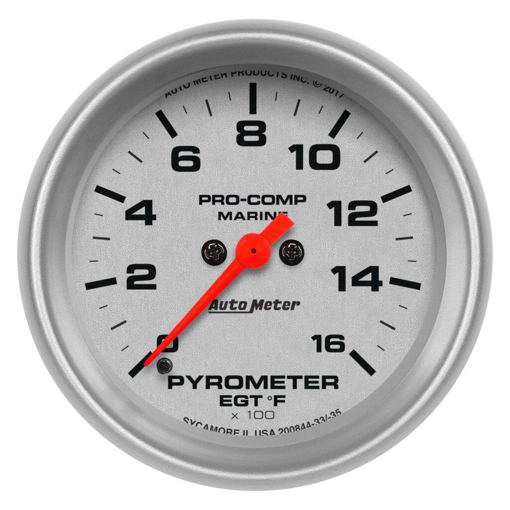 Auto Meter 2-5/8" PYROMETER, 0-1,600 ºF, MARINE SILVER ULTRA-LITE - 200844-33