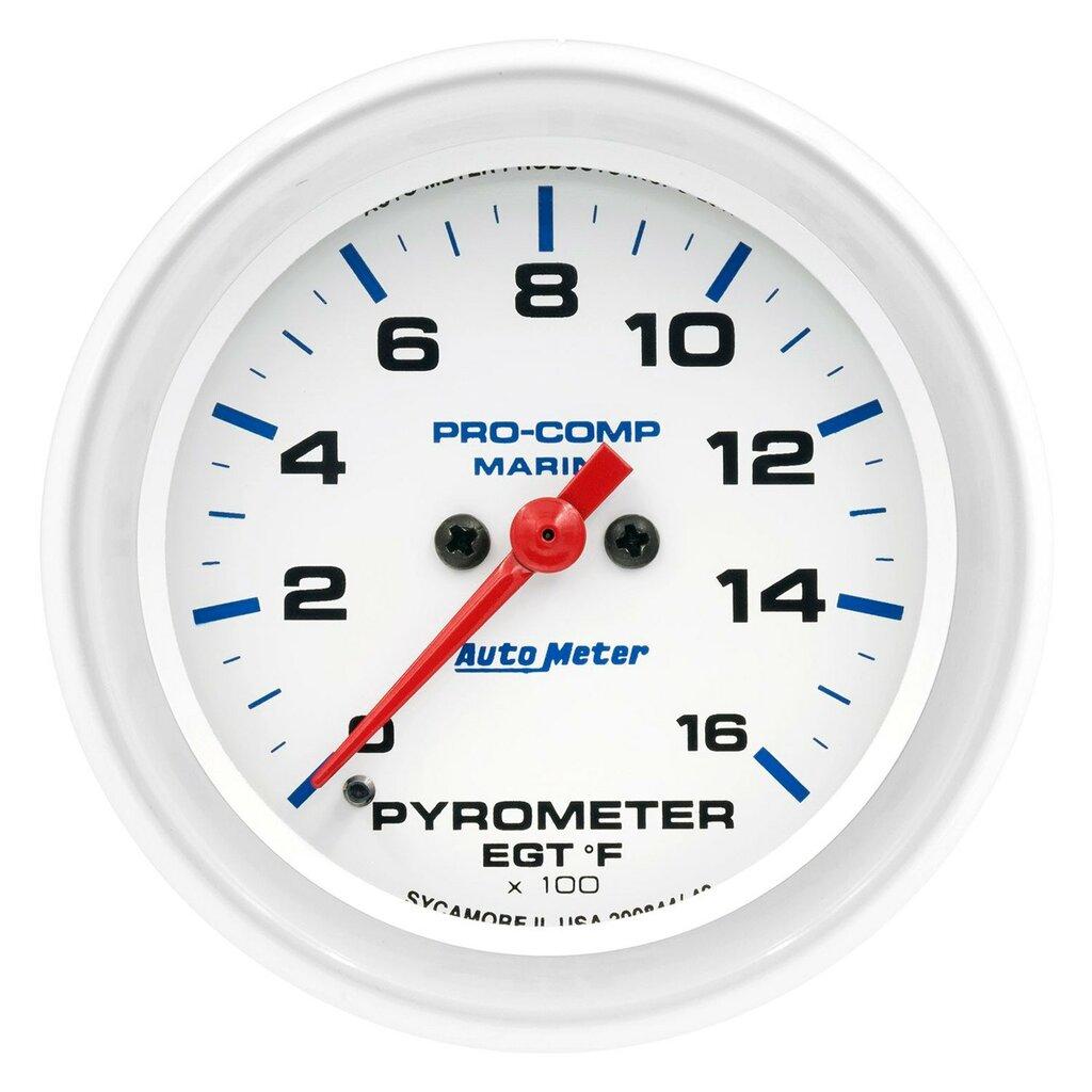 Auto Meter 2-5/8" PYROMETER, 0-1,600 ºF, MARINE SILVER WHITE - 200844