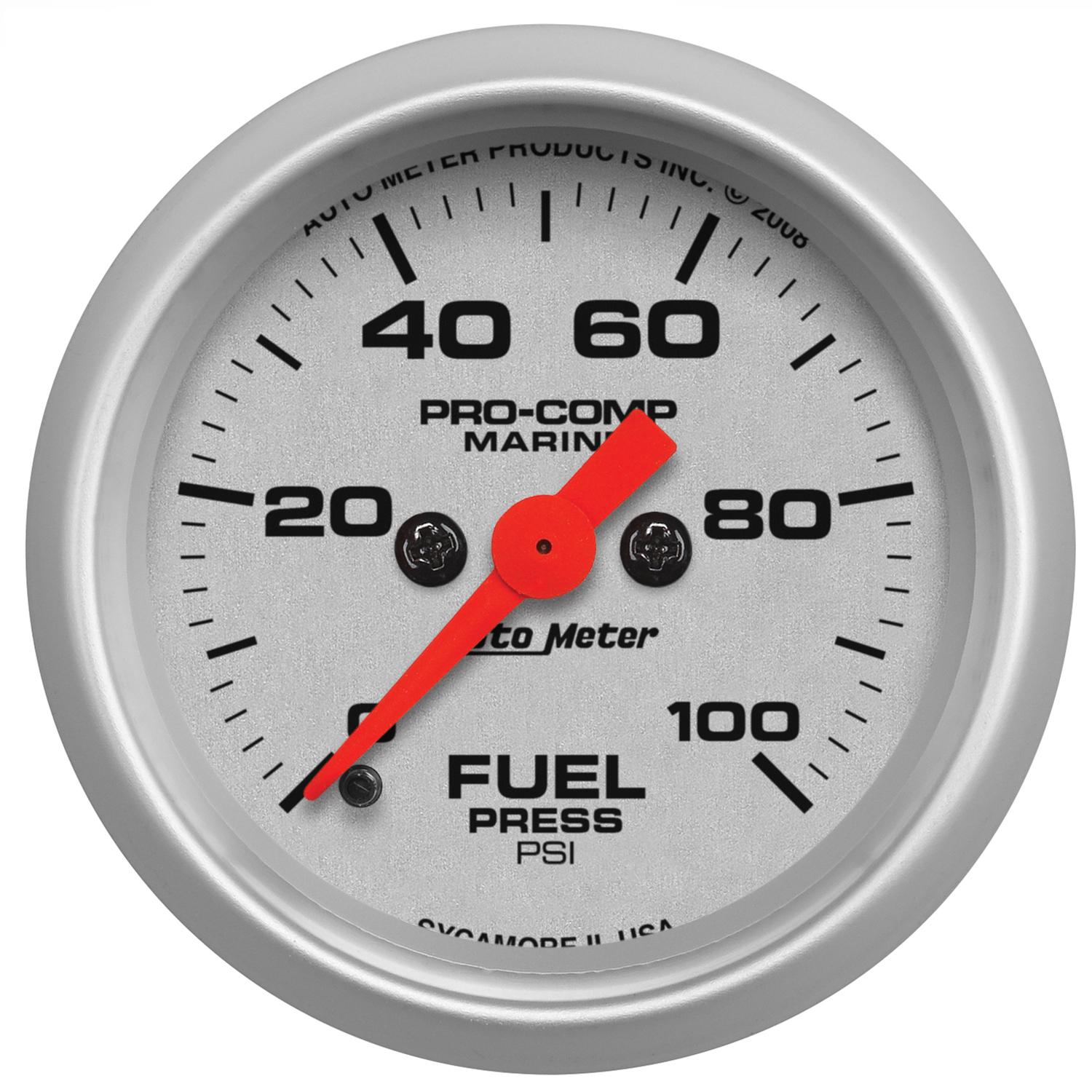 Auto Meter 2-1/16" FUEL PRESSURE, 0-100 PSI, MARINE SILVER ULTRA-LITE - 200850-33