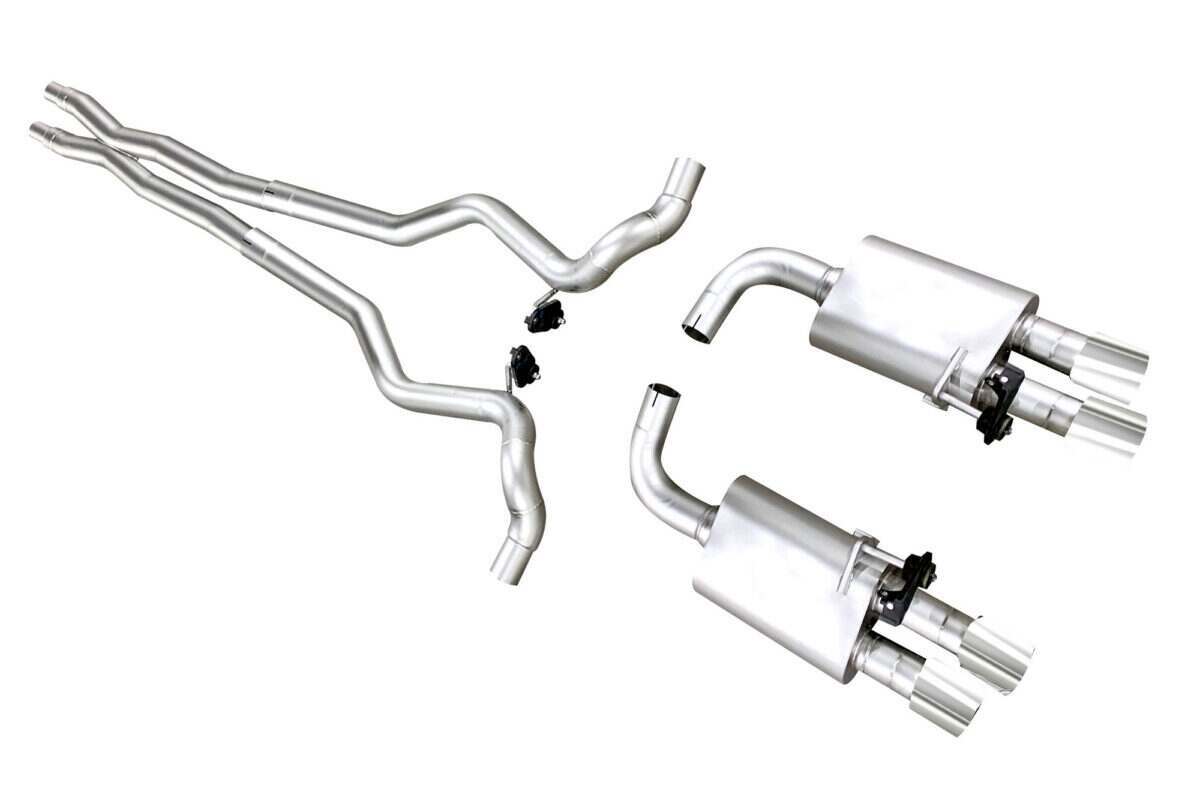 Long Tube Headers Cat-Back Exhaust System TruDual 2-3/4" With 4" Polished Tips Without Active Exhaust Option (2018-2023 Mustang GT) - FDCB00006P