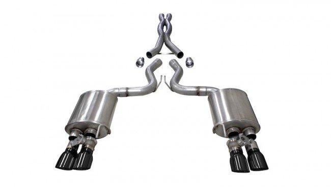 Corsa Performance 3" Dual Mode Sport / Extreme Catback Exhaust System with Double Helix X Pipe - 4" Black Tips (2020-2022 5.2L Shelby GT500)