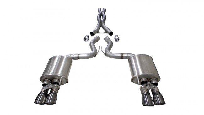 Corsa Performance 3" Dual Mode Sport / Extreme Catback Exhaust System with Double Helix X Pipe - 4" Gunmetal Tips (2020-2022 5.2L Shelby GT500)