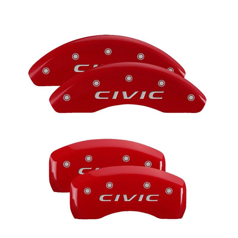 MGP Caliper Covers Set Of 4: Red Finish, Silver Honda Civic (2016) (2016-2021 Civic) - 20218SCVCRD