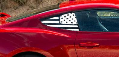 Anchor Room Quarter Window American Flag (2024-2026 Mustang) - Matte Black, Distressed/Tattered - 24FM_QWF_M