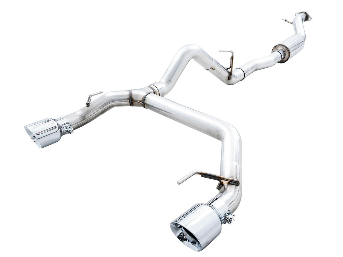 AWE 0FG 3" Catback Exhaust with BashGuard (2021-2025 Ford Bronco 2.3L / 2.7L) - Dual 4.5" Chrome Silver Tips - 3015-32456