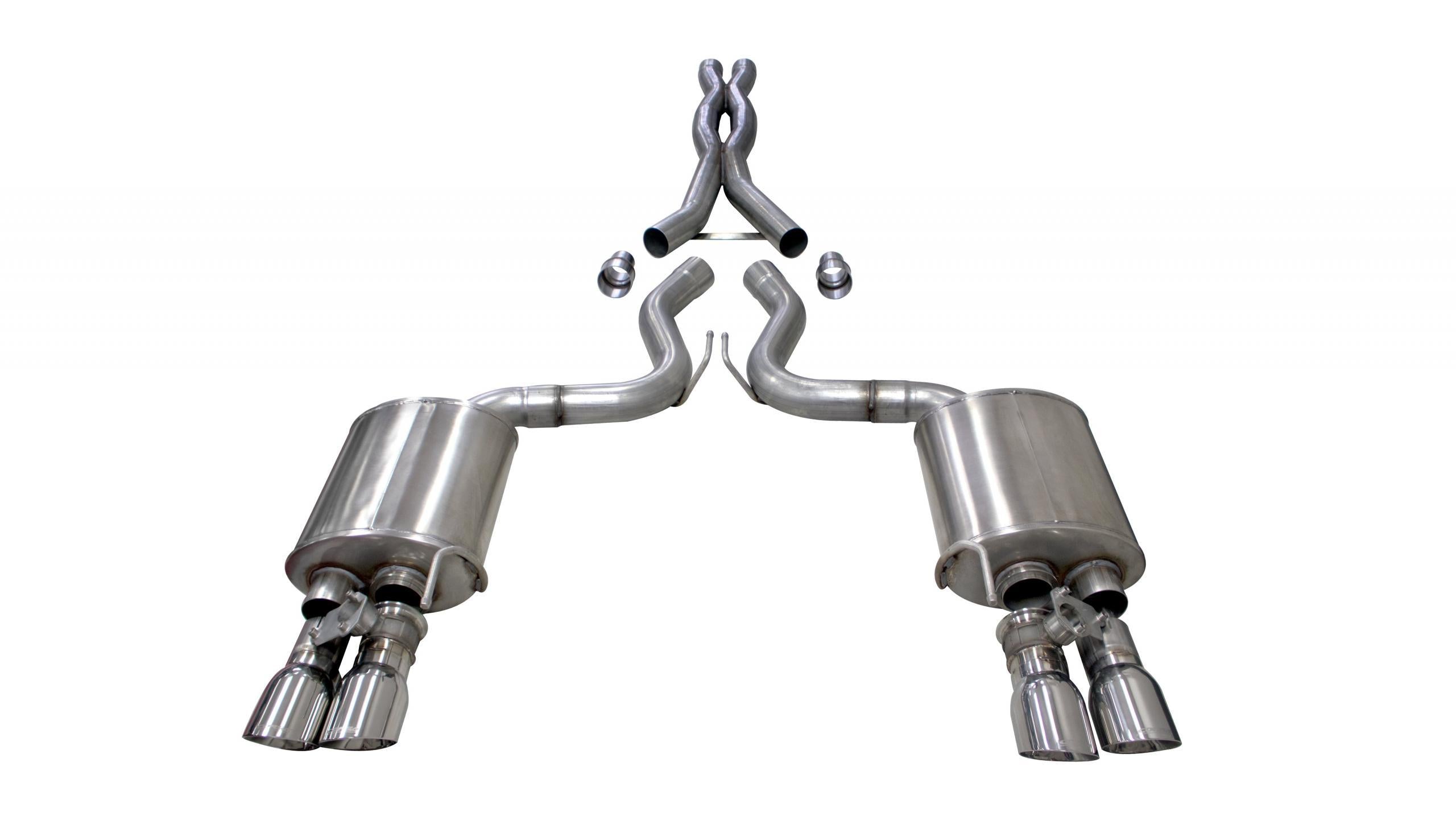 Corsa 21001 2018-2023 Mustang GT 3" Active Exhaust Catback System with 4" Quad Polished Tips (Sport/Extreme)