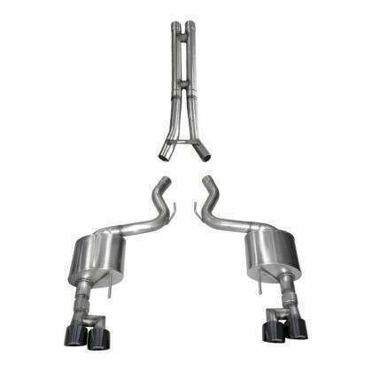Corsa 3.0" Cat-Back Exhaust: HH-Pipe with 4.0" Black Quad Tips - Xtreme (2018-2023 Mustang GT No Valves) - 21039BLK-14502