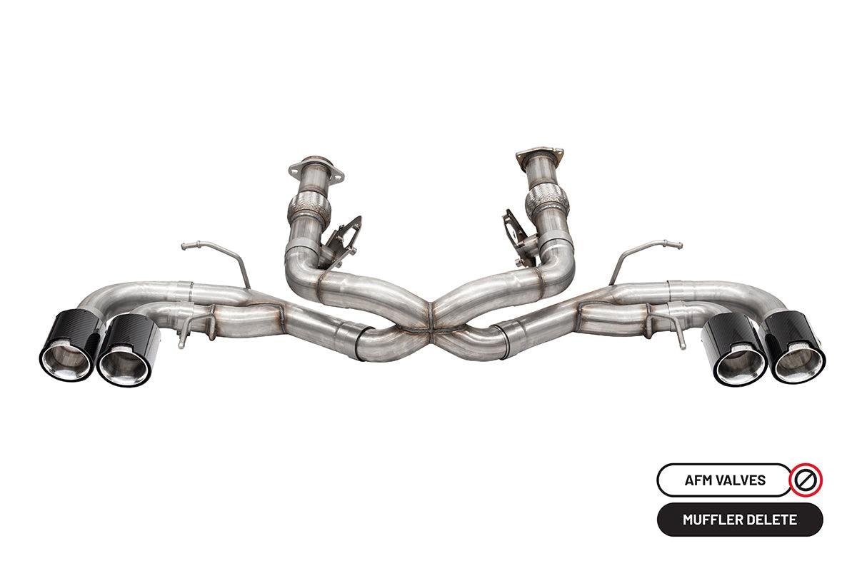 Corsa 3.0 Inch Track Series Cat-Back Muffler Delete Exhaust System with 4.5 Inch Carbon Fiber and Polished Flat Cut Tips 20-25 Chevrolet Corvette C8 - 21104CF