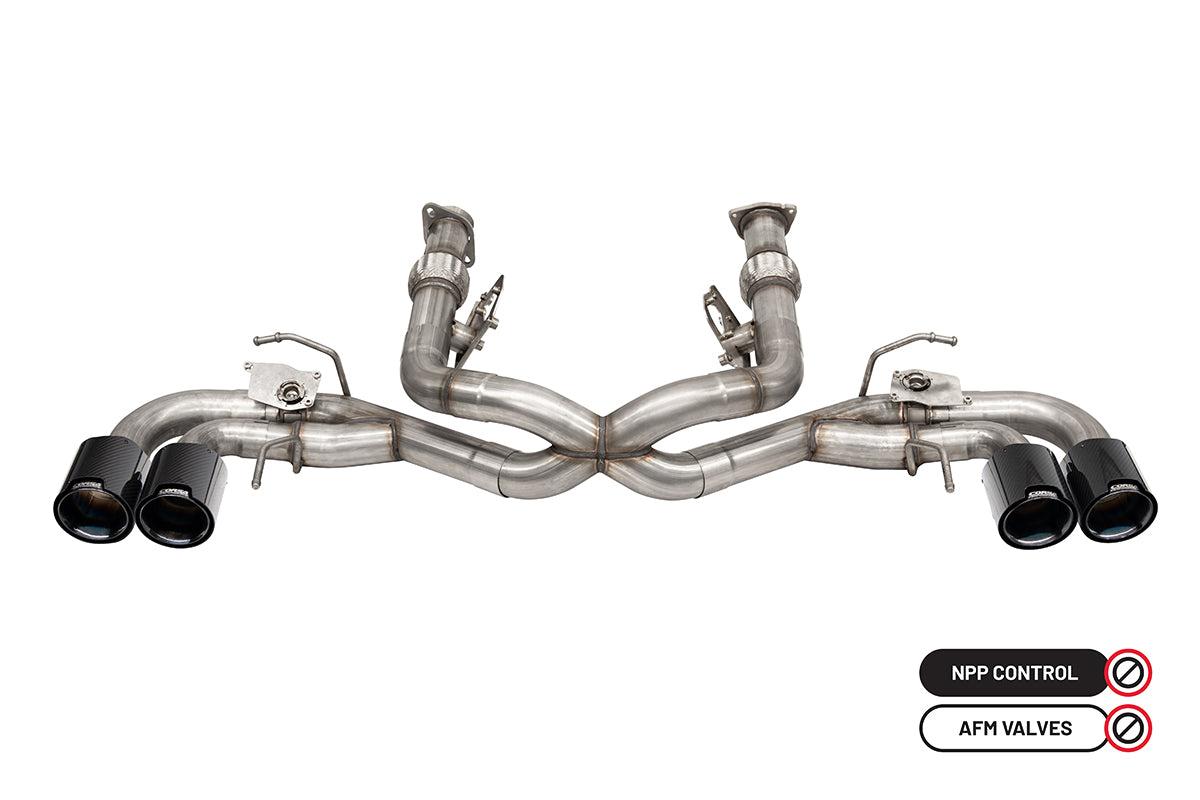 Corsa Performance 3" Cat-Back Exhaust (w/ Factory NPP) Twin 4.5" Carbon Fiber (Flat) Black PVD Tips - Valve Delete (2020-2022 Corvette C8) - 21105CFBLK