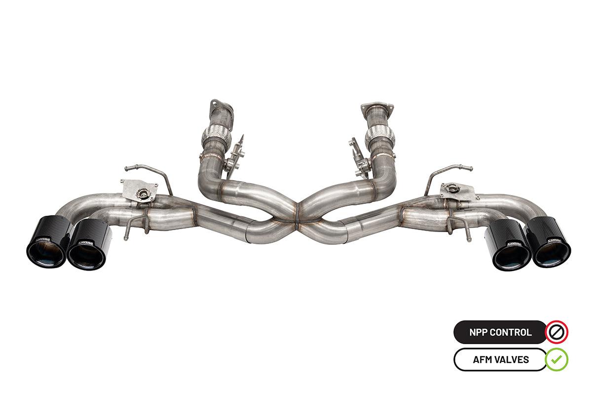 Corsa Performance 3" Cat-Back Exhaust (w/ Factory NPP) Twin 4.5" Carbon Fiber (Flat) Black PVD Tips - Retains AFM Valve Function (2020-2023 Corvette C8) - 21106CFBLK