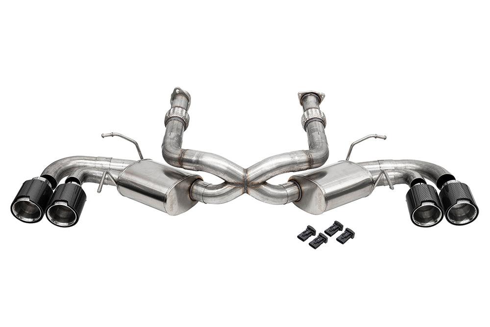 Corsa 3.0 Inch Cat-Back Dual Rear Exit Exhaust System with NPP and AFM Simulators and 4.5 Inch Black Caron Fiber Tips 20-25 Chevrolet Corvette C8 - 21108CF