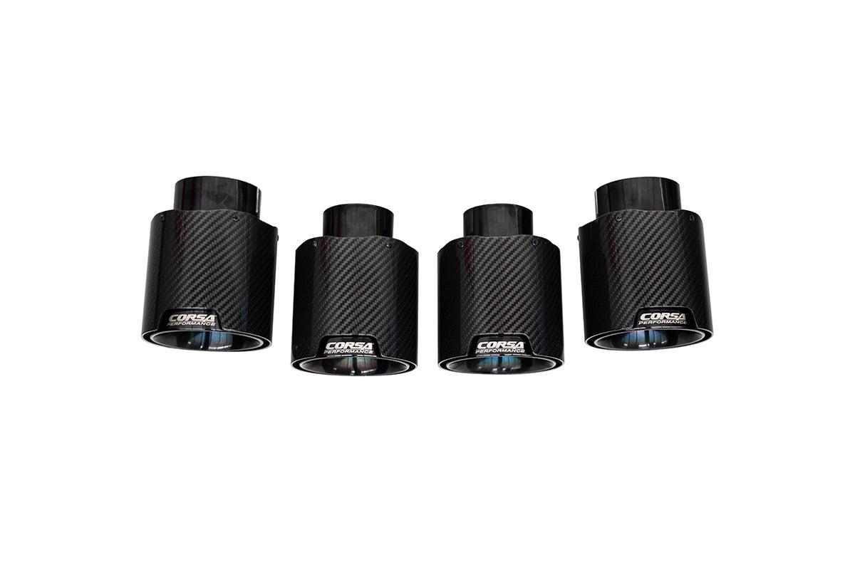 Corsa Performance 4.5" Twin Tip Kit - Carbon Fiber (Flat) Black PVD (2020-2023 Corvette C8) - 21109CFBLK