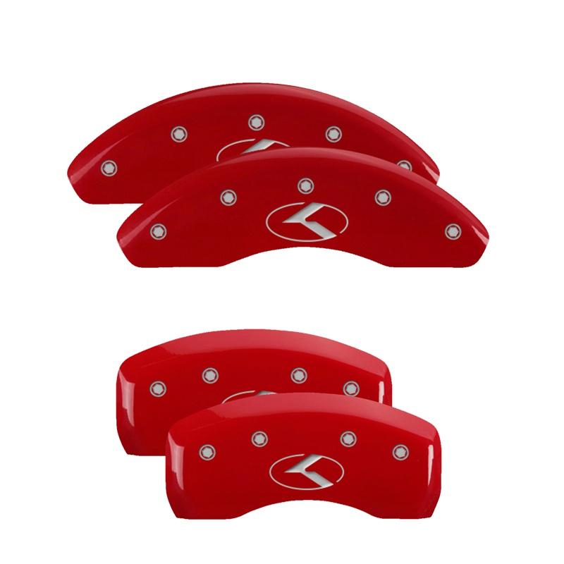 MGP Set Of 4: Red Finish, Silver Kia Logo (Circle K) (2011-2015 Optima EX, Optima LX, Optima SX, Optima Hybrid EX, Optima Hybrid) - 21174SCRKRD