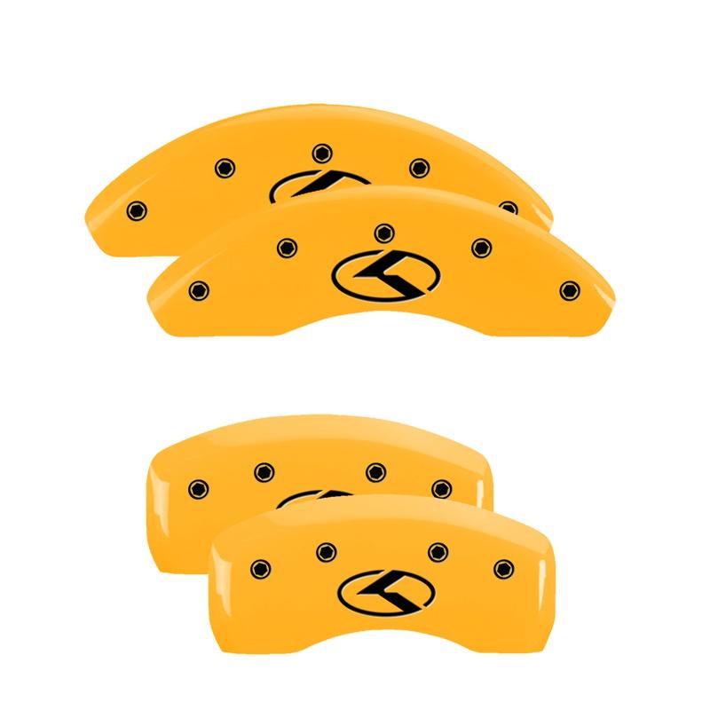 MGP Set Of 4: Yellow Finish, Black Kia Logo (Circle K) (2011-2015 Optima EX, Optima SX, Optima LX, Optima Hybrid, Optima Hybrid EX) - 21174SCRKYL