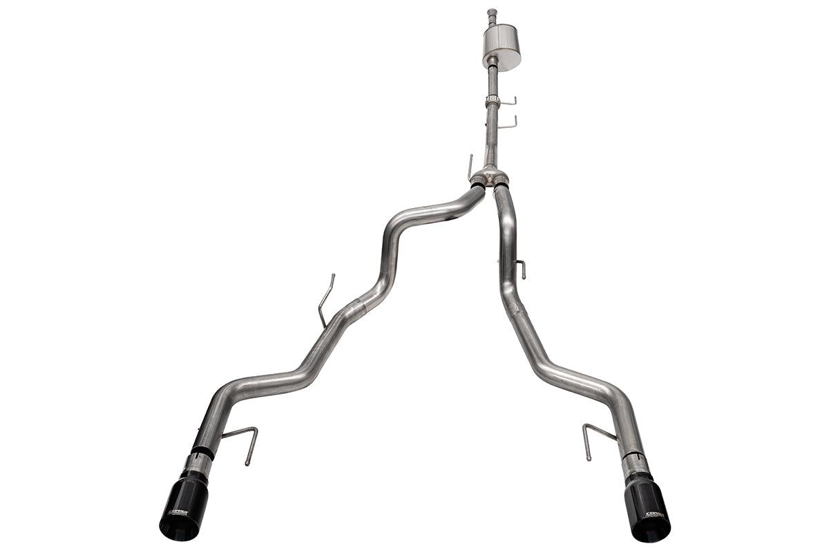 Corsa Performance Sport 3" Cat-Back - Dual 4" Rear Black Tips (2021-2025 F150 3.5L EcoBoost Tremor 145" Wheelbase) - 21185BLK