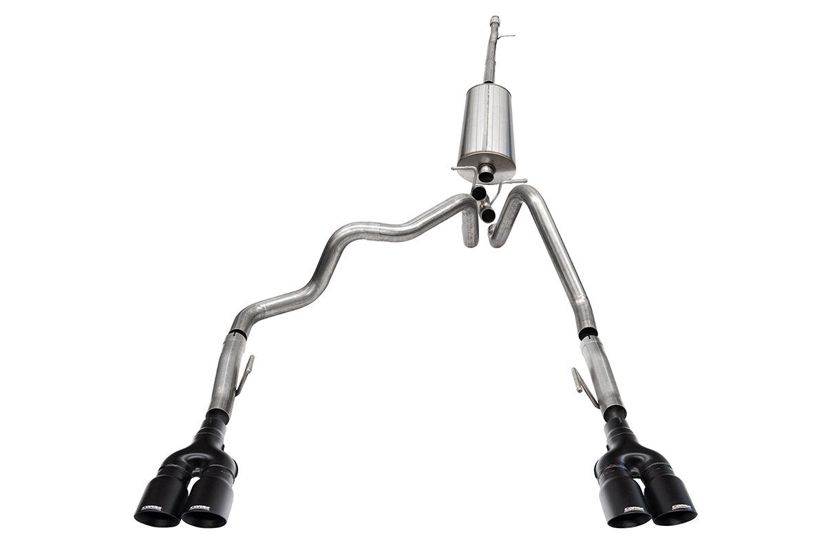 Corsa 3.0 Inch Dual Rear Exit Cat-Back Exhaust System with Twin 4.0 Inch Black Powder Coat Tips 22-24 Chevrolet Silverado ZR2/22-23 GMC Sierra AT4X 147.5 Inch Wheel Base - 21238BPC