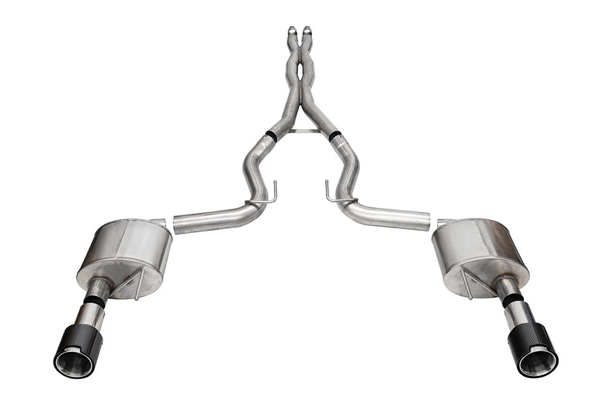 Corsa 3.0 Inch Dual Rear Exit Cat-Back Exhaust System with 4.5 Inch Straight Cut Carbon Fiber Tips Xtreme Sound Level 24-25 Ford Mustang GT Coupe - 21251CF