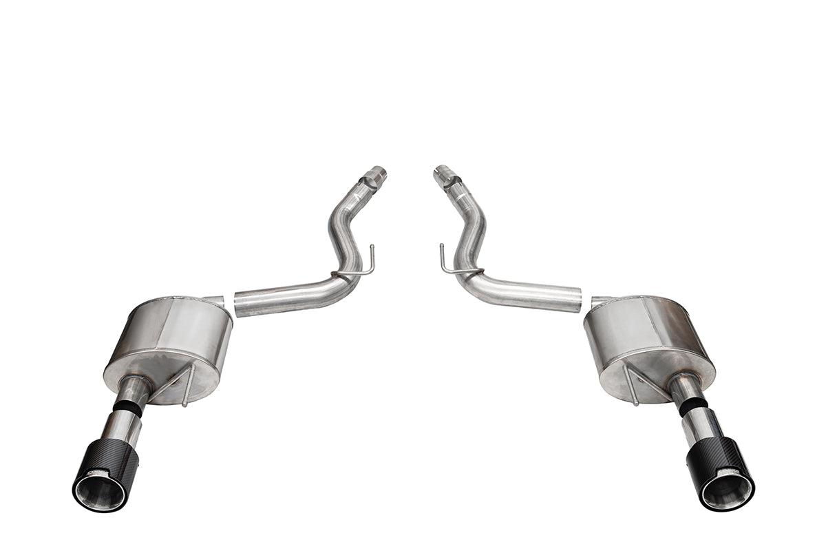 Corsa 3.0 Inch Dual Rear Exit Axle-Back Exhaust System with 4.5 Inch Straight Cut Carbon Fiber Tips Sport Sound Level 24-25 Ford Mustang GT - 21253CF