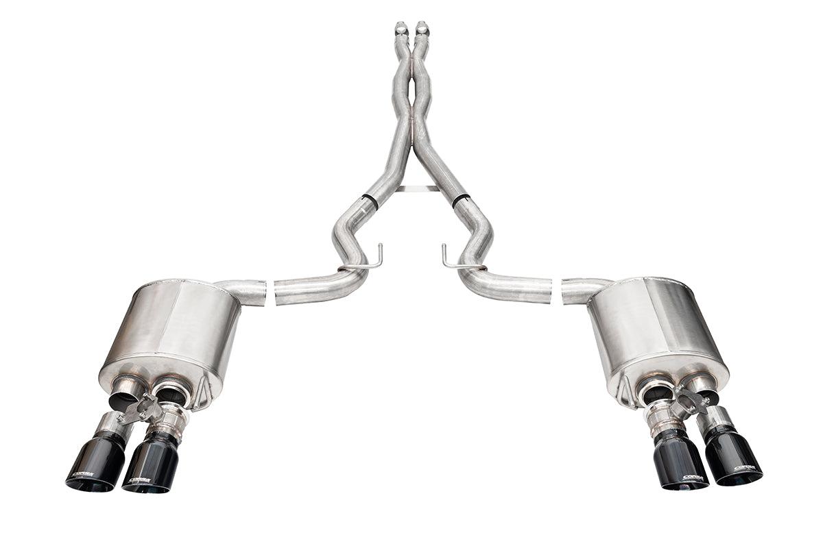 Corsa Performance 3.0" Dual Rear Exit Xtreme Cat-Back Exhaust System - Black PVD 4.0" Slash Cut Tips (2024-2026 Mustang GT Coupe w/ Active Exhaust) - 21259BLK