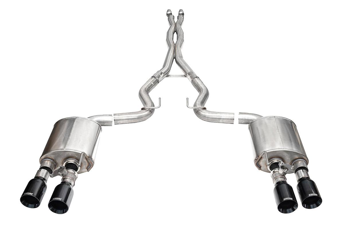 Corsa Performance 3.0" Dual Rear Exit Xtreme Cat-Back Exhaust System - Black PVD 4.5" Straight Cut Tips (2024-2026 Mustang Dark Horse) - 21266BLK