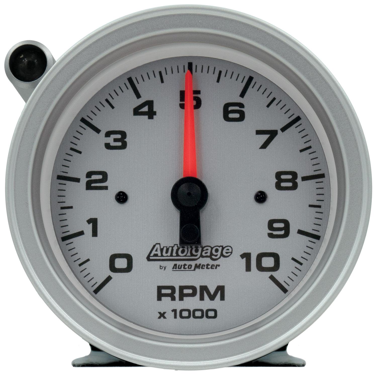 Auto Meter 3-3/4" PEDESTAL TACHOMETER, 0-10,000 RPM, SILVER DIAL, W/EXTERNAL SHIFT-LIGHT, AUTO GAGE - 233909