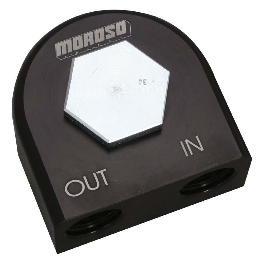 Moroso 90 Degree Adapter, 13/16 Thread, 2-5/8 Seal, Billet Aluminum, Fits Chevy LS1 Small Blocks - 23683