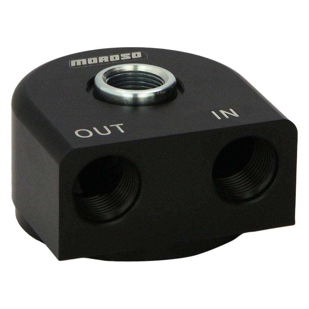 Moroso Filter Adapter, Remote, 90 Deg 20 Mm 1.5 In. Thread - 23685
