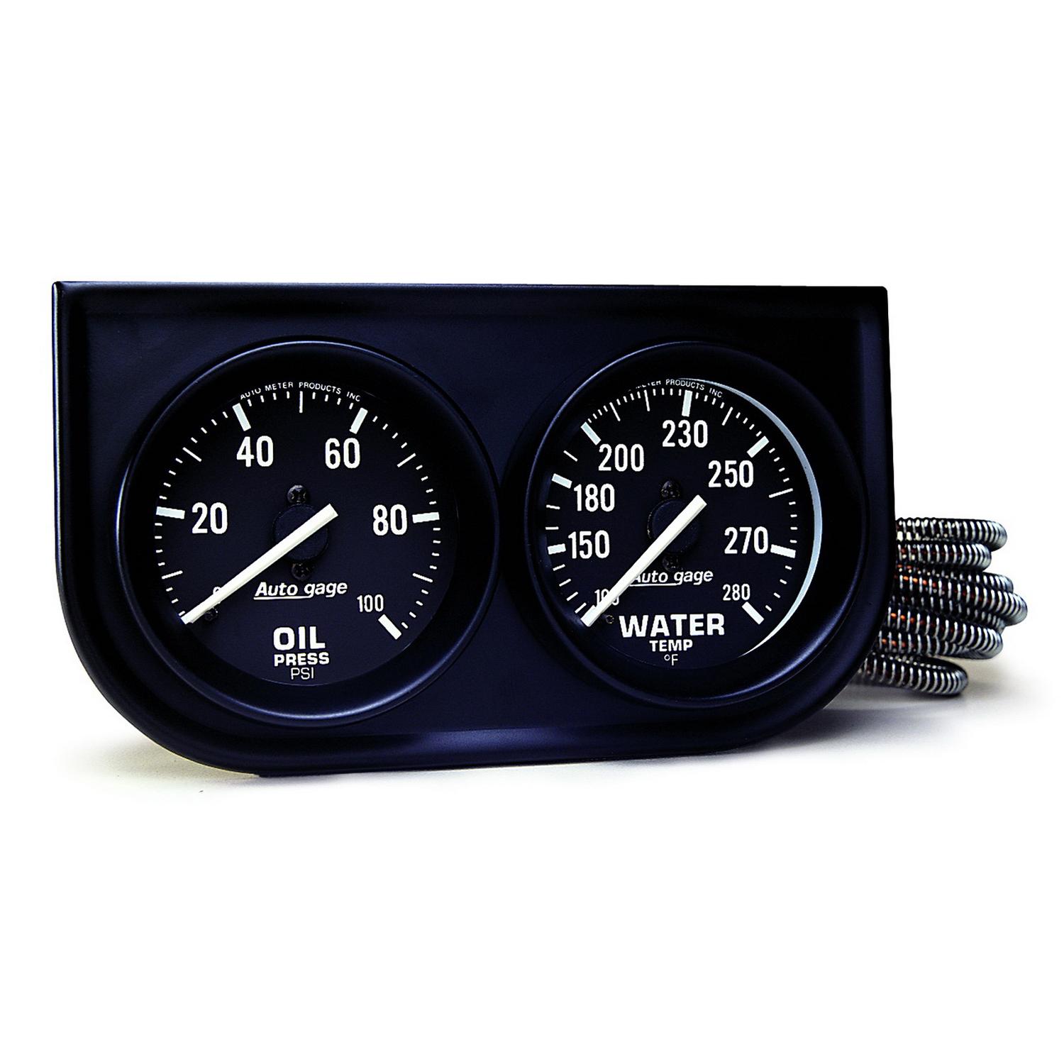 Auto Meter GAUGE CONSOLE, OILP/WTMP, 2-1/16", 100 PSI/280 °F, BLK DIAL, BLK BZL, AUTOGAGE - 2392