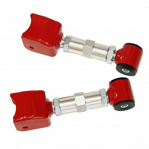 J&M 79-04 Mustang Double Adjustable Street Upper Control Arms with Poly Ball Bushing (Red)