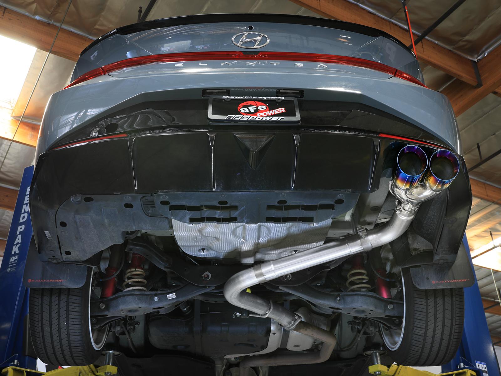 AFE Takeda 3 IN 304 Stainless Steel Axle-Back Exhaust w/ Blue Flame Tips (2021-2025 Elantra N Line) - 49-37045-L