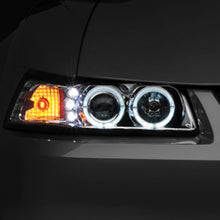 Raxiom 99-04 Ford Mustang Dual LED Halo Projector Headlights- Chrome Housing (Clear Lens) - 49114