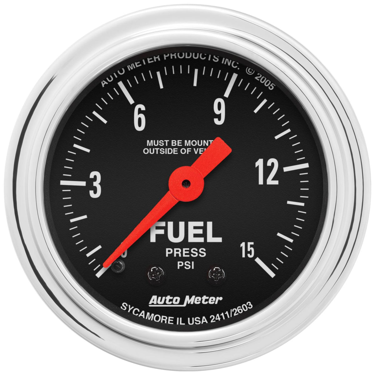 Auto Meter 2-1/16" FUEL PRESSURE, 0-15 PSI, TRADITIONAL CHROME - 2411